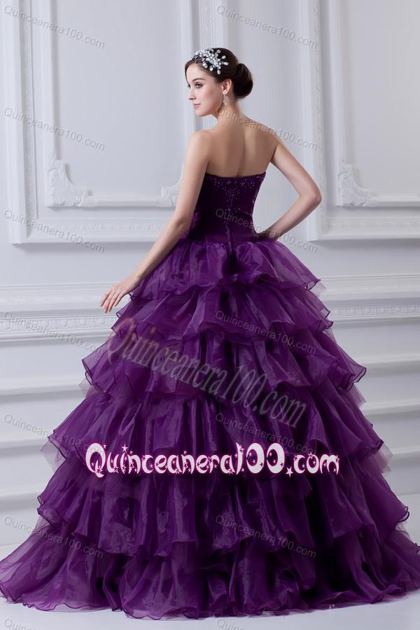 2014 Eggplant Purple Strapless Ball Gown Beading and Embroidery ...