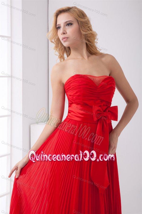 Elegant Strapless Red Empire Pleat Chiffon Dama Dress for Quinceanera ...