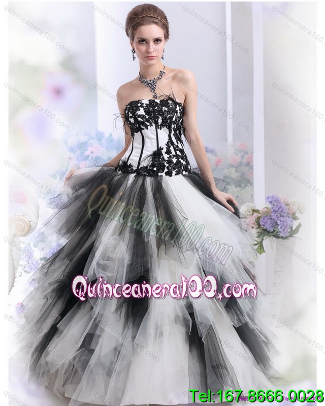 2015 Pretty White and Black Strapless Quinceanera Dresses with ...