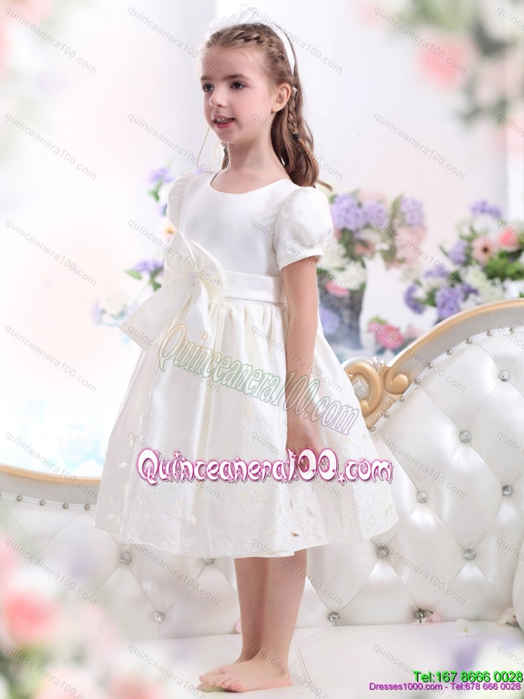White Scoop 2015 Kid Pageant Dress with Bowknot and Cap Sleeves ...