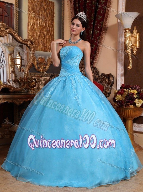 Aqua Blue Ball Gown Dress for Quinceanera with Floor-length ...