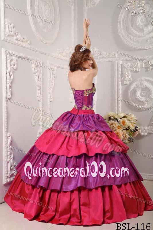 Multi-color Strapless Sweet 15 Dresses with Layers and Appliques