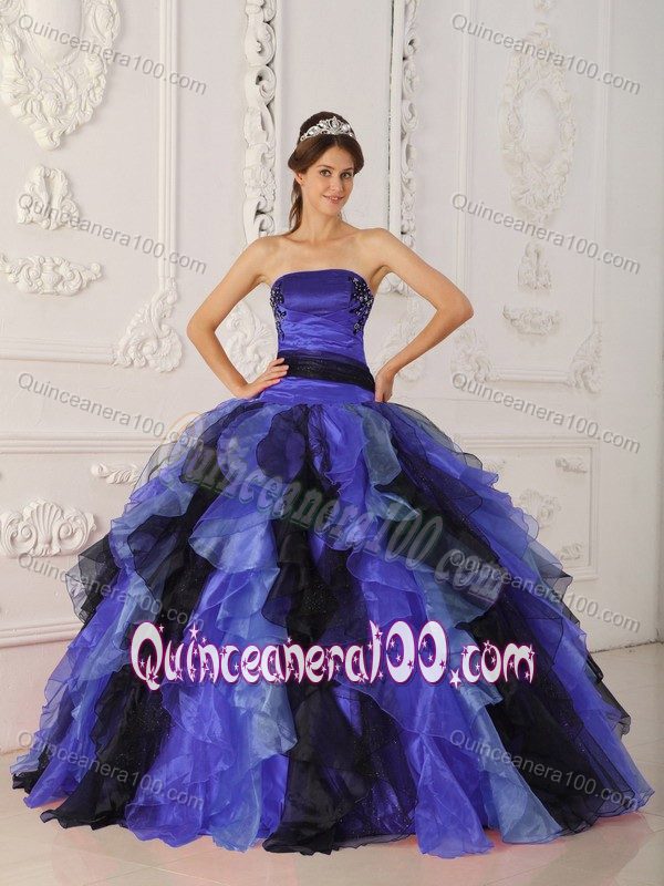 Black and Blue Organza Quinceanera Dresses with Ruffles - Quinceanera 100