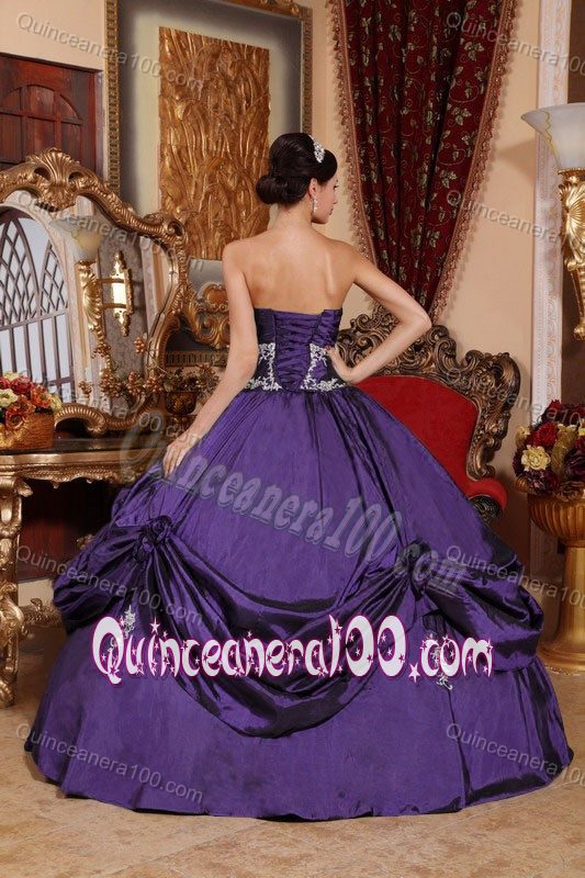 Purple Taffeta Appliques Quinceanera Dresses with Flowers - Quinceanera 100