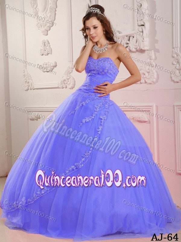 Sweet Lilac Sweetheart Tulle Sweet Fifteen Dresses with Appliques ...