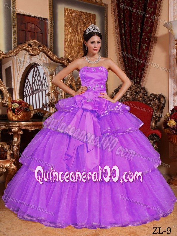 Light Purple Strapless Bow Multi-tiered Dresses for a Quinceanera ...