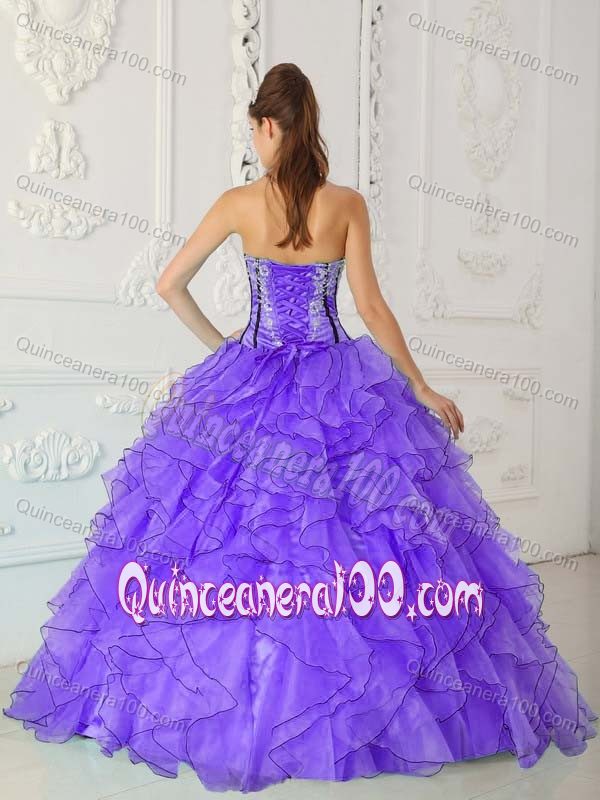 Light Purple Strapless Appliques Organza Dresses for 15 with Ruffles ...