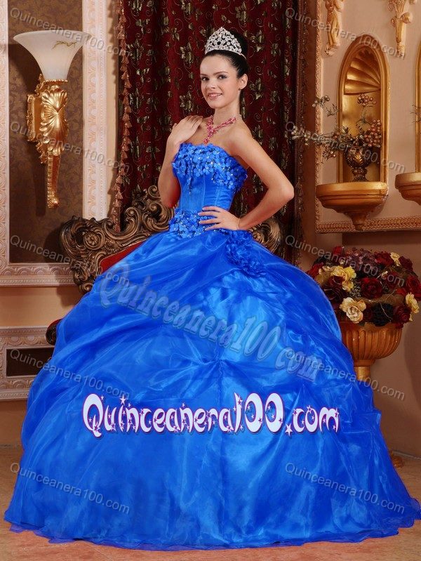 Royal Blue Strapless Beading Hand Made Flowers Dress for Sweet 15 ...