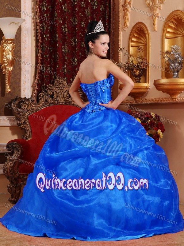 Royal Blue Strapless Beading Hand Made Flowers Dress for Sweet 15 ...