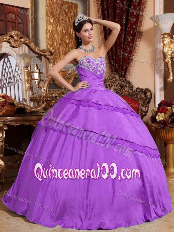 Unique Light Purple Strapless Appliques Ball Gown Dresses for 15 ...