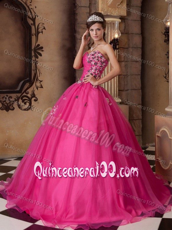 Fashionable Beading and Appliques Dress for Sweet 16 in Hot Pink ...