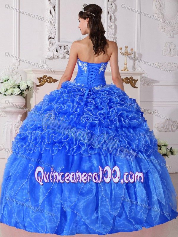 Blue Strapless Embroidery and Ruffles Dress for Quince Plus ...