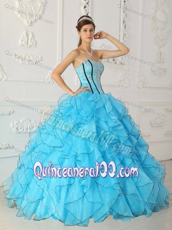 Popular Baby Blue Strapless Appliques and Ruffles Quinceanera Gown ...