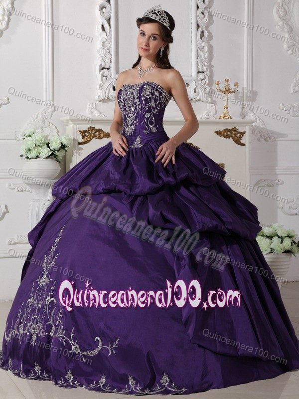 Eggplant Purple Strapless Embroidery Pick-ups Sweet 15 Dresses ...