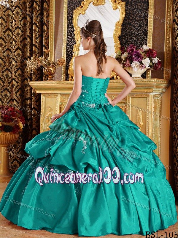 Turquoise Quinceanera Dress by Taffeta with Appliques and Pick-ups ...