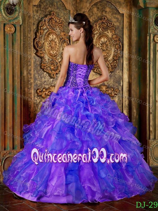 Blue and Purple Strapless Quinceanera Dress with Beading and Ruffles ...