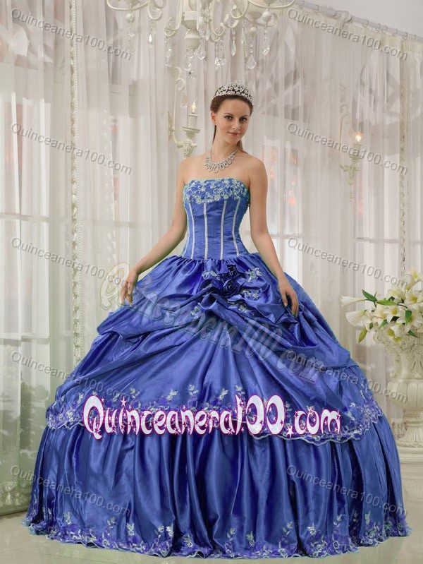 Strapless Corset Pick Ups Appliqued Blue Sweet Sixteen Dresses ...