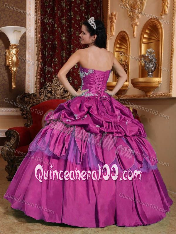 Impressive Pick Ups Appliqued Fuchsia Sweet 15 Birthday Dress ...