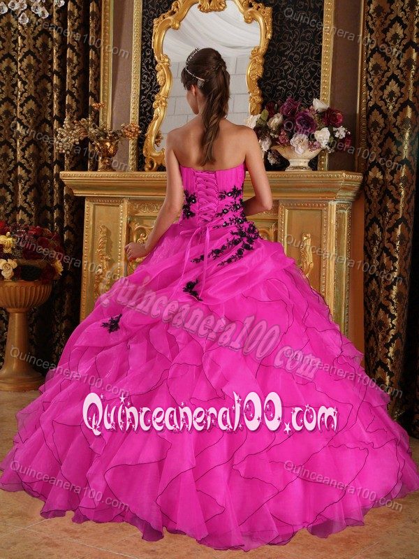 Hot Pink Organza Quinceanera Dress with Ruffles and Appliques ...