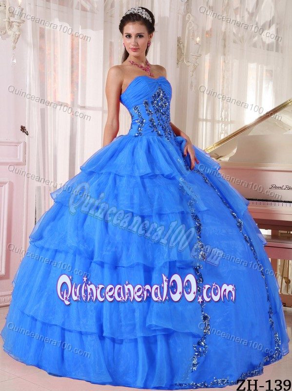 Low Price Ruffled Dodger Blue Dress for a Quince with Paillette ...