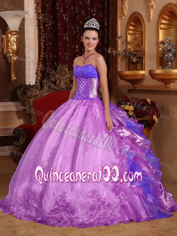 Newest Violet Sweetheart Quinces Dress with Embroidery and Ruffles ...