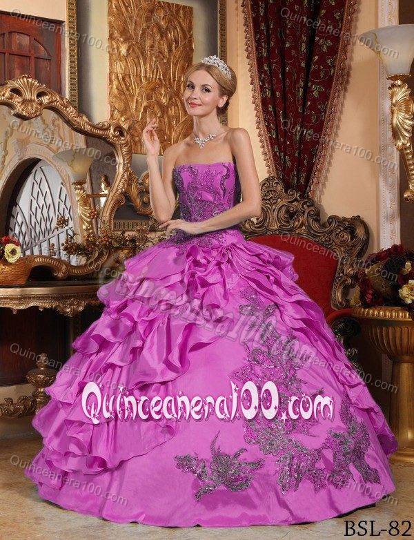 Attractive Light Plum Ruffled Quinceanera Gowns with Appliques ...