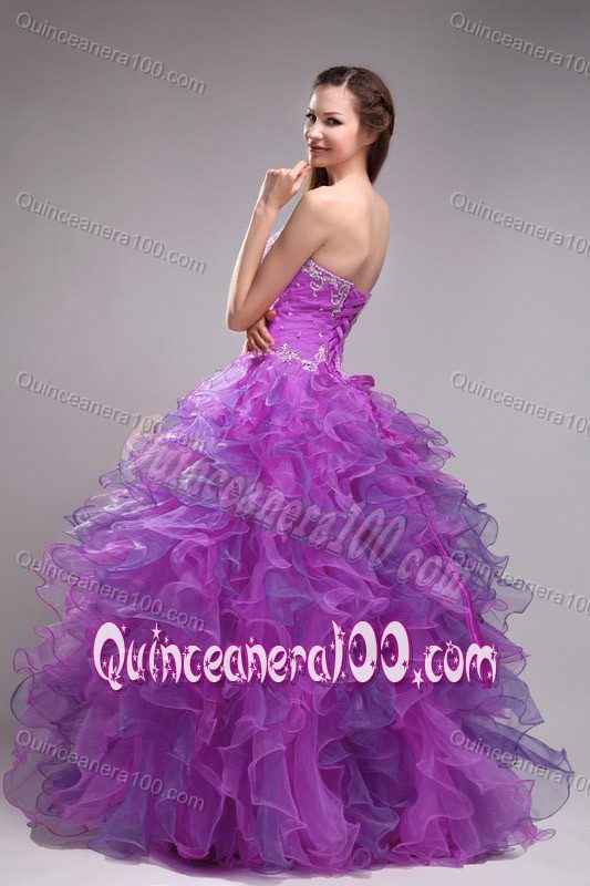 Lilac Ruffled Sweet 15/16 Birthday Dress with Appliques - Quinceanera 100