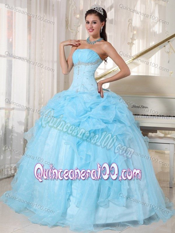 Baby Blue Strapless Beading Ruffled Quince Dress with Pick-ups ...