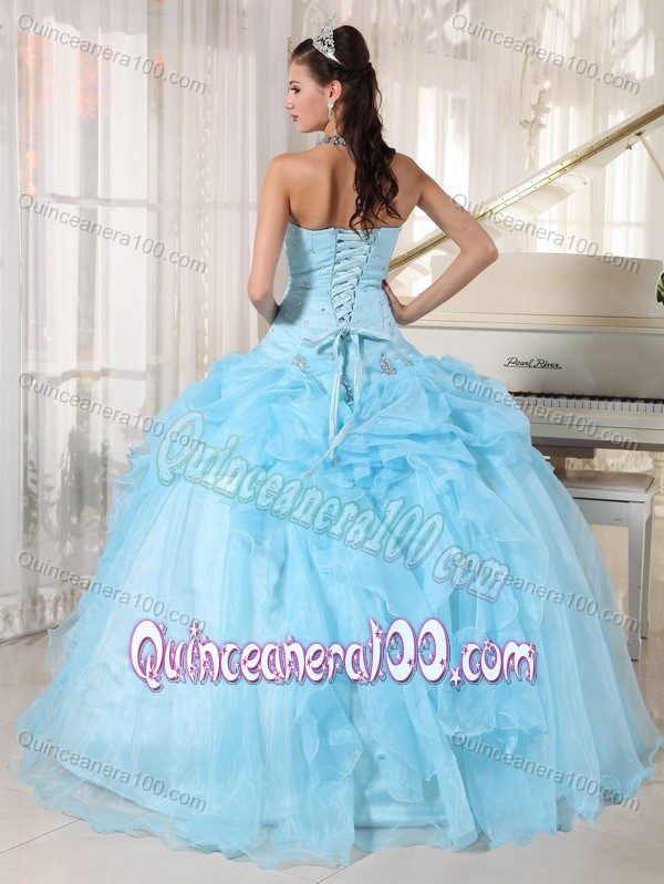 Baby Blue Strapless Beading Ruffled Quince Dress with Pick-ups ...