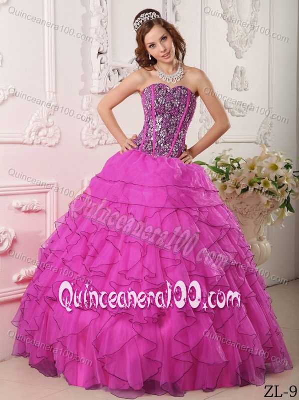 Corset Beaded Ruffled Dress for 15 Birthday Party in Fuchsia ...