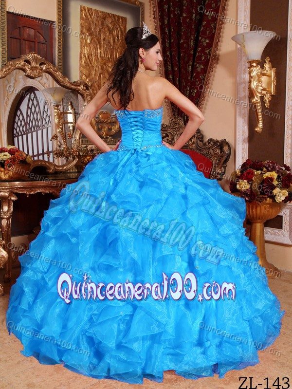 Nifty Beaded Ruffled Aqua Blue Quinceanera Dresses for Winter ...