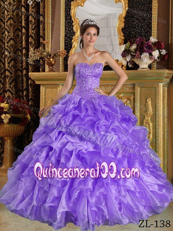 Beaded Bodice Lavender Organza Sweetheart Ruffles Quince Dresses ...