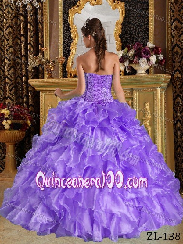 Beaded Bodice Lavender Organza Sweetheart Ruffles Quince Dresses ...