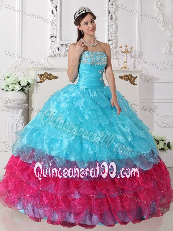 Multi-color Organza Quinceanera Dress with Appliques and Ruffles ...