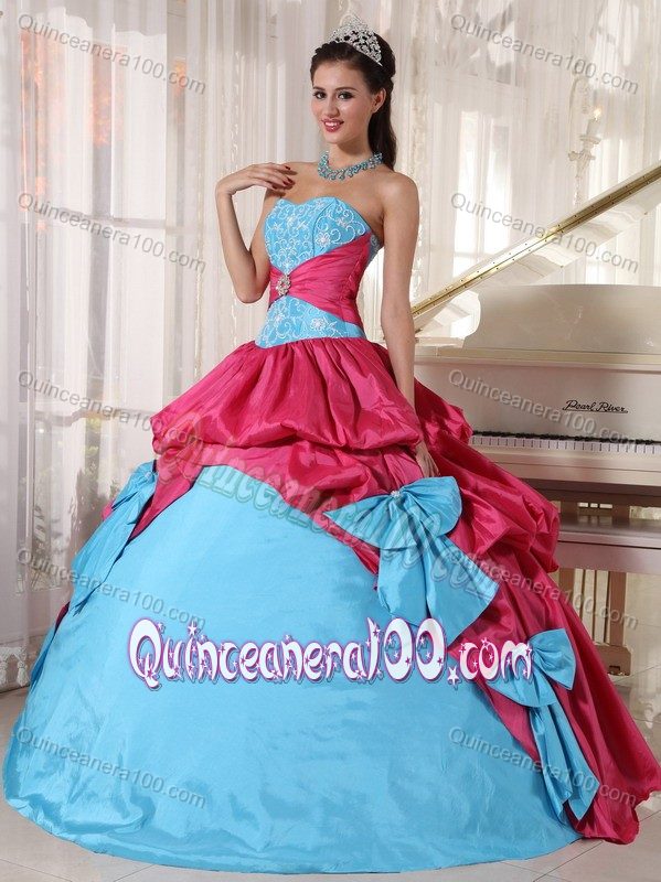 Bowknots Blue and Pink Quinceanera Dress Embroidery Pickups ...