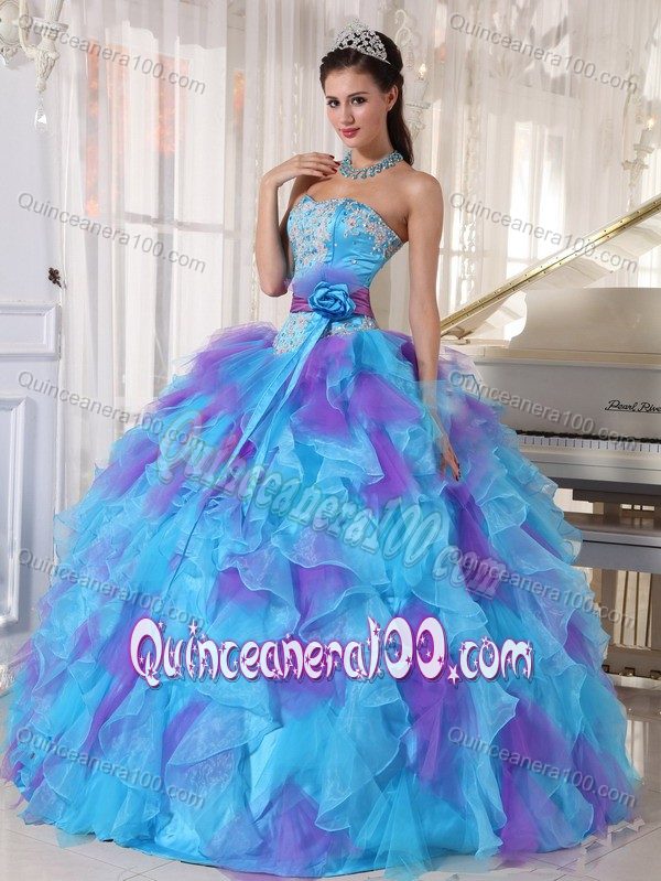 Blue and Purple Quinceanera Dress Appliques Strapless Full Skirt ...