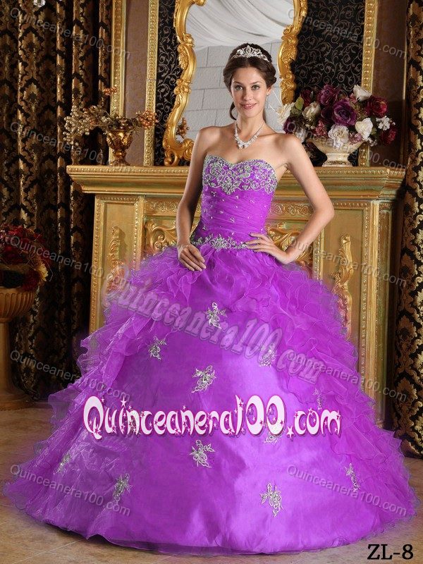 Beading Appliques Lilac Quinceanera Dress with Organza Ruffle ...