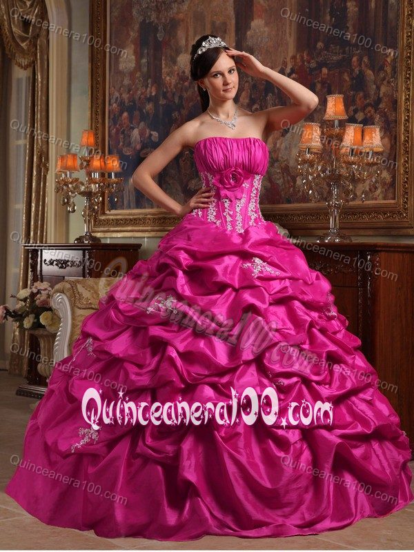 Ruched Fuchsia Dresses for A Quince with Flower and Pick ups ...