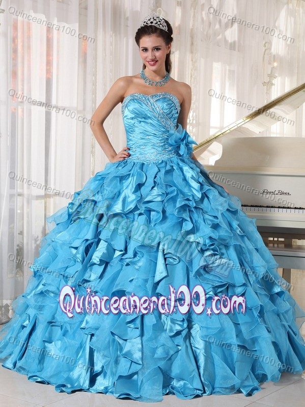 Wholesale Teal Beaded Ruffled Sweet Sixteen Dresses Online ...