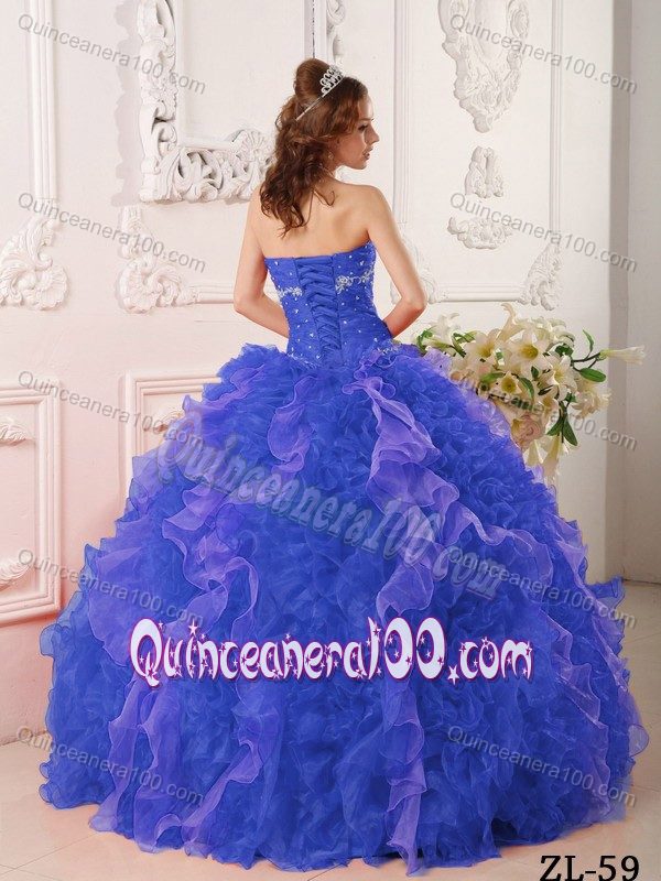 Sapphire Blue Beaded Quinceanera Dress with Rolling Flowers ...