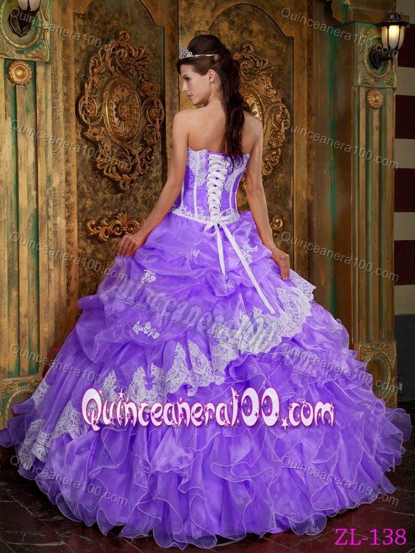 Elegant Strapless Ruffled Appliqued Purple Sweet 15 Dresses ...