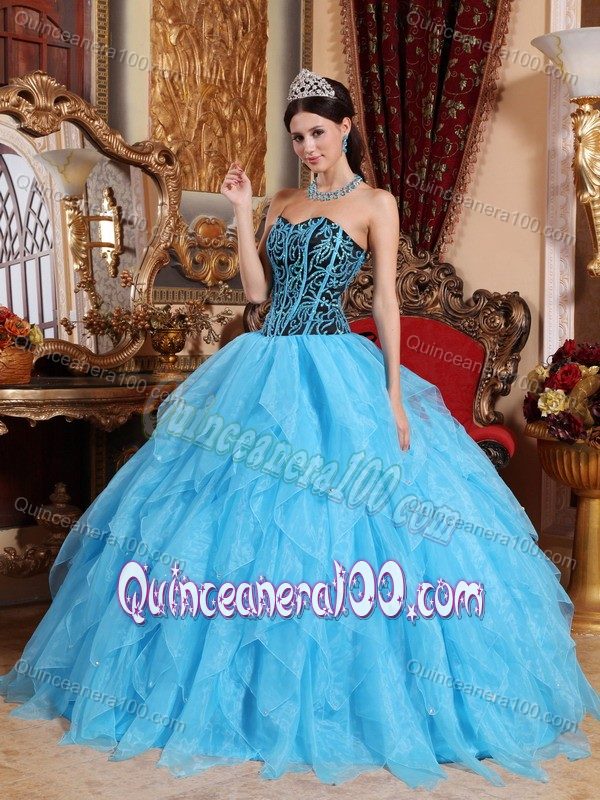 Sky Blue Beading Ruffled Dress for Sweet 16 with Lace up Back ...