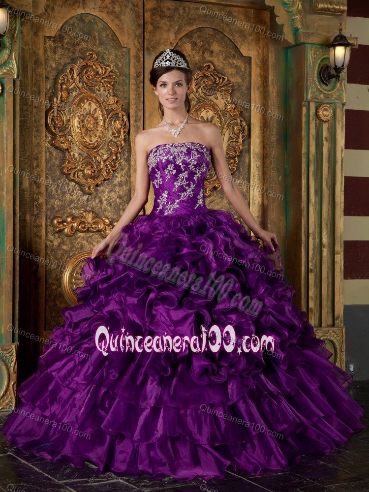 Elegant Purple Ruffled Sweet 15 Dresses With Tiers And Appliques 