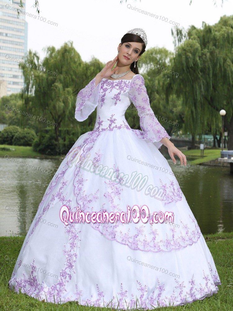 Lace Decorate Square White Sweet 16 Dresses with 3/4-length Sleeves ...