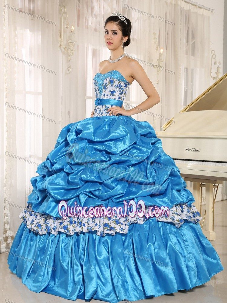 Trendy Beaded Sweetheart Pick-ups Quinceanera Party Dress in Teal ...
