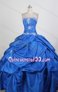 Strapless Ball Gown Royal Blue Quinceanera Dress with White Appliques