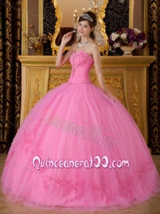 Sweetheart Tulle Appliques 16 Party Dress in Rose Pink