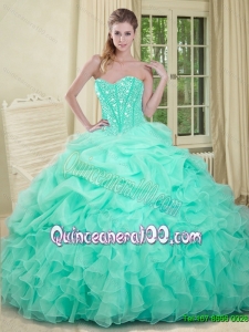 2015 Summer Elegant Apple Green Quinceanera Dresses with Beading and Ruffles