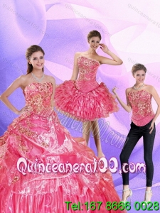 Elegant 2015 Watermelon Quinceanera Dress with Ruffled Layers and Appliques
