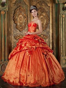 Cute with Bowknots and Pick-ups 2014 Orange Red Quince Dress